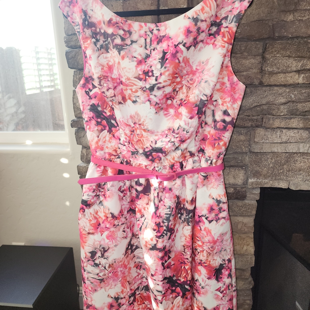 Eliza J Pink Floral Midi Dress
